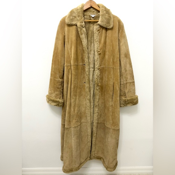 Vintage Penny Lane Coat Genuine Suede Faux Shearling Fur Trim Afghan Women Small - Picture 1 of 14